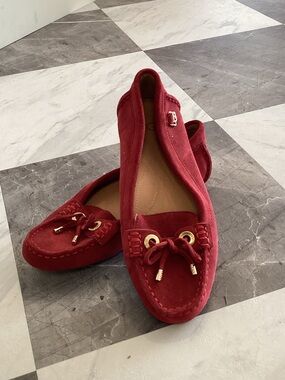 UGG Red Suede Women's Moccasin Loafers with Gold Accents